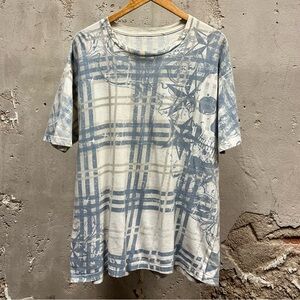 Vintage Y2K Blue White Plaid Grunge AOP All Over Print T-Shirt XL Jesse Pinkman